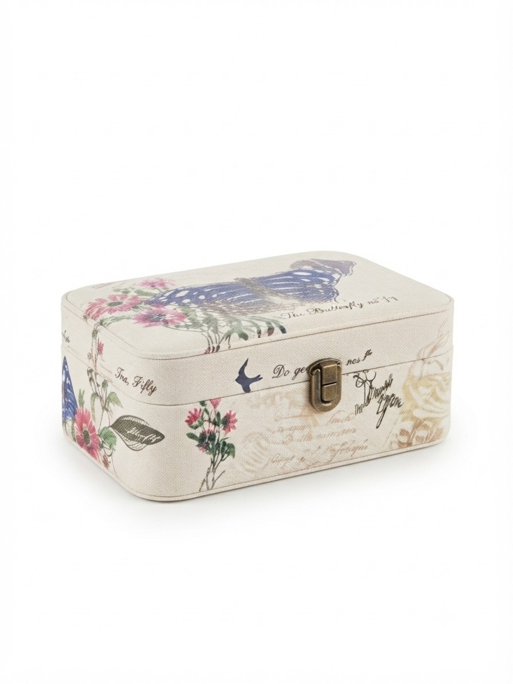 Vintage Style Butterfly Floral Jewelry Box Multicolor 8x5